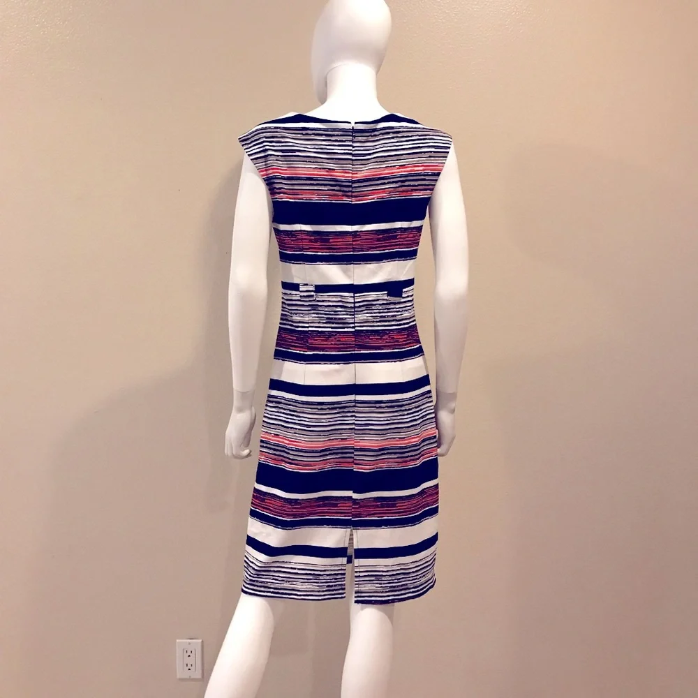 ILE Sheath Dress Size 8 Small Sleeveless Multi Color Stripe Stretch Zip Back - Picture 3 of 11